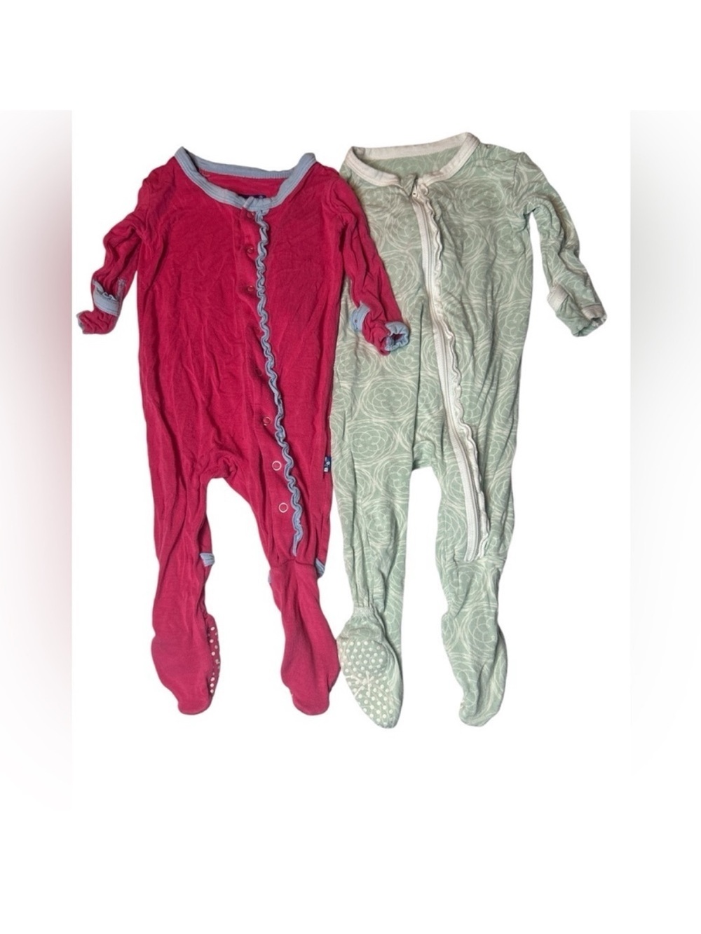 Kickee Pants Footed Pajama Sets in Pink and Sage 0-3 month